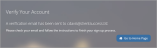 The "Verify Your Account" message in the sign-up process