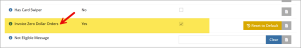 An image of the Configuration App setting called Invoice Zero Dollar Orders.